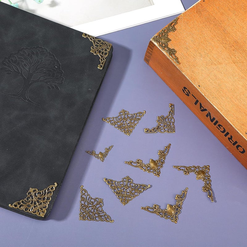 Telooco 100Pcs Metal Book Corners 4 Styles Vintage Book Corner Protectors Hollow Triangle Book Corners Decorative Book Edge Protector Filigree Metal Embellishments for DIY Notebook Scrapbook Desk Jewelry Case - Image 3